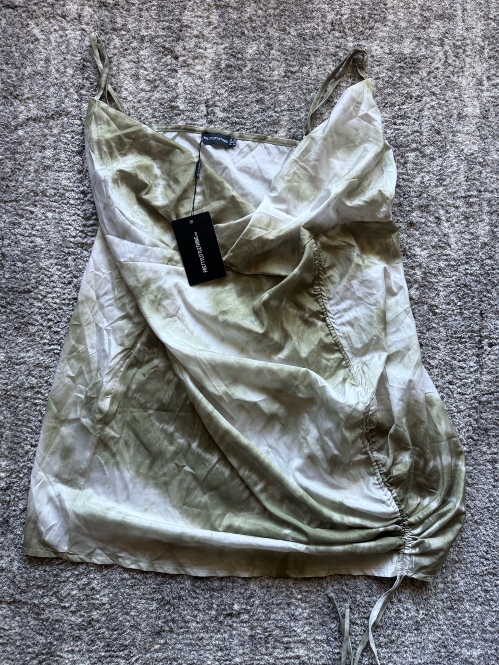 PrettyLittleThing Olive Green and White Tie-Dye Mini Dress